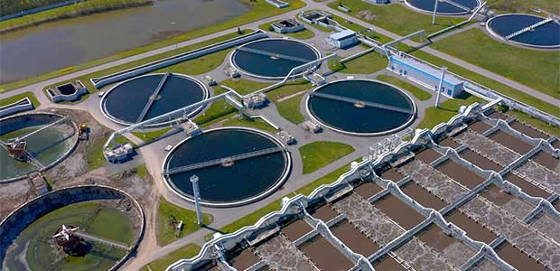 aerial view of six water treatment plants